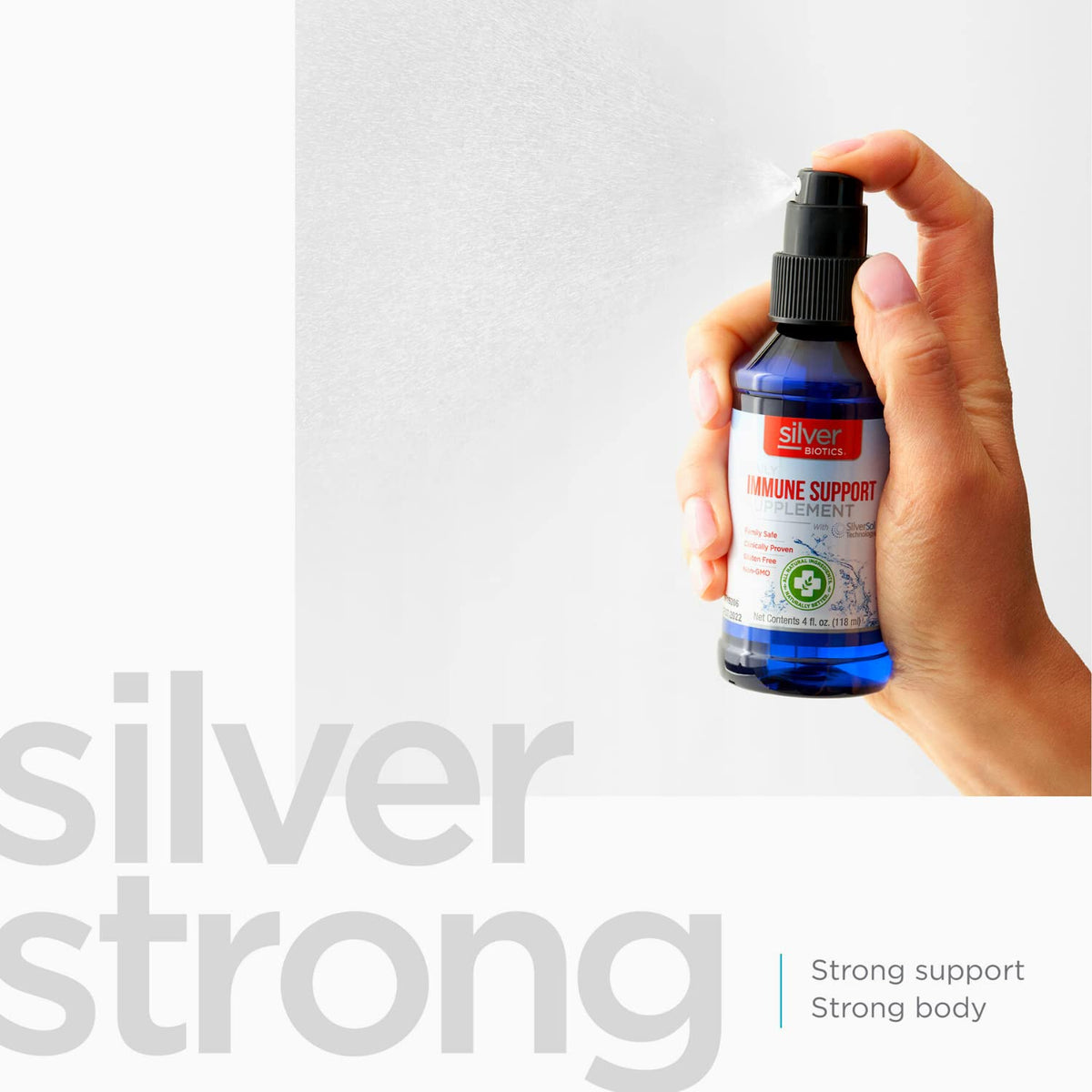 Vue latérale du spray Silver Biotics 10 PPM