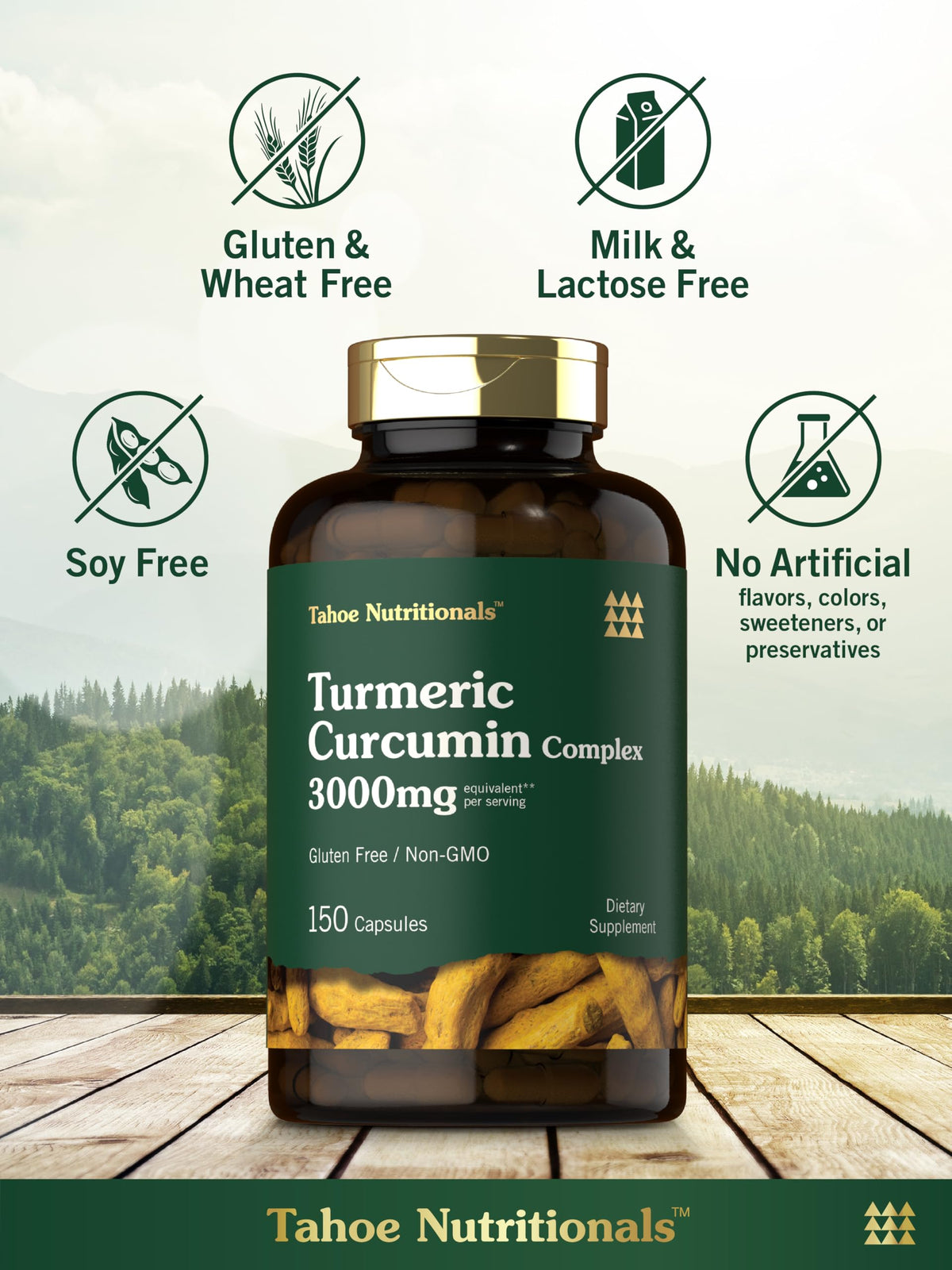 Vue latérale flacon Tahoe Nutritionals Curcuma Curcumine