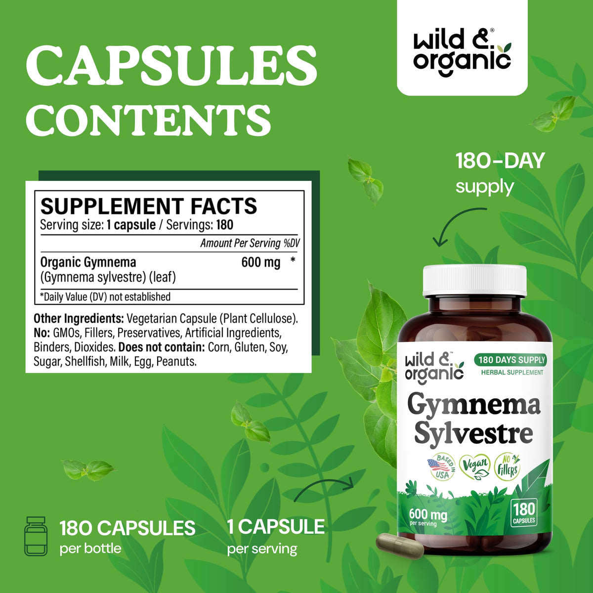 Vue rapprochée d'une capsule de Gymnema Wild & Organic