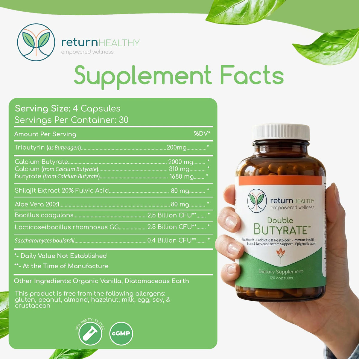 Vue rapprochée de capsules de Double Butyrate Return Healthy