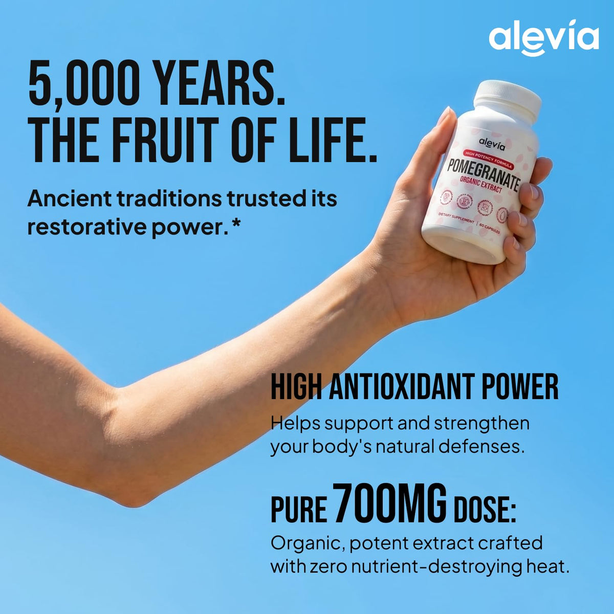 Vue rapprochée de capsules de grenade bio Alevia 700mg