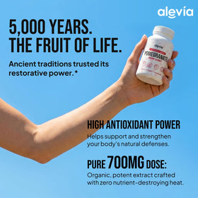 Vue rapprochée de capsules de grenade bio Alevia 700mg