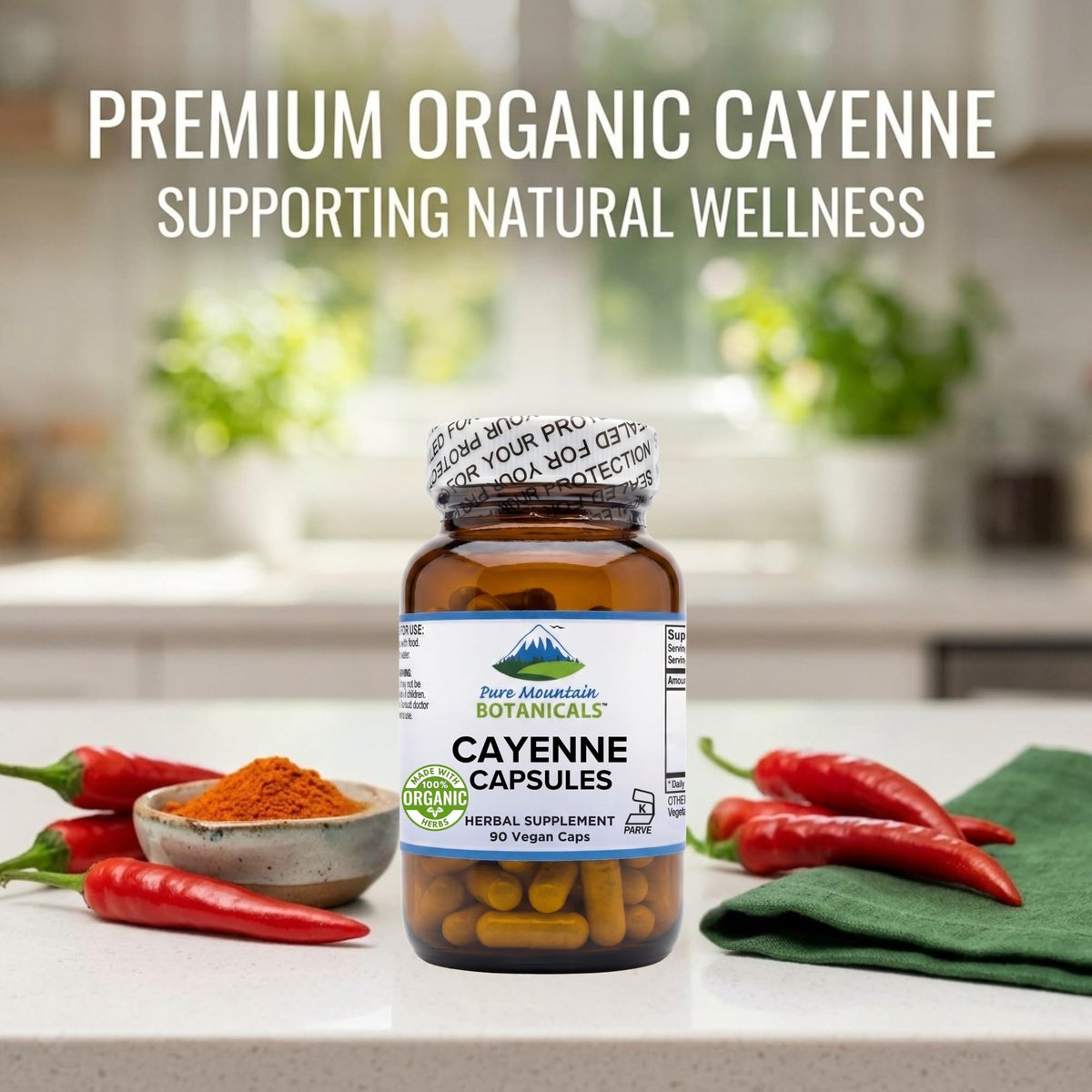 Vue rapprochée de Capsules de Poivre de Cayenne Bio 500mg