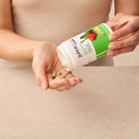 Vue rapprochée de l'étiquette de Juice Plus+ Mélange de Légumes