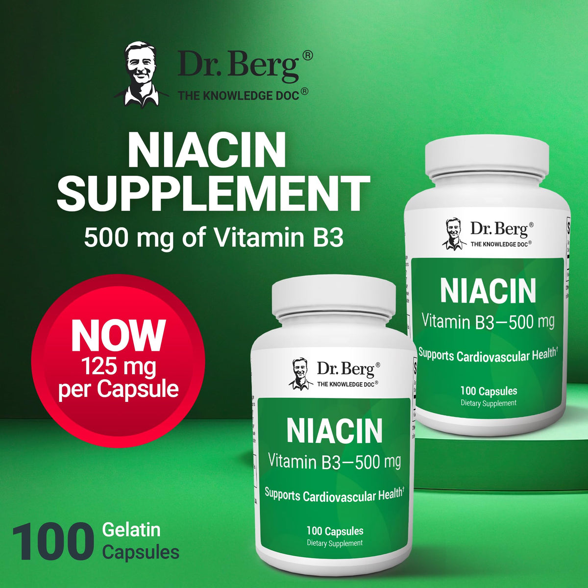 Vue rapprochée de la capsule de niacine Dr. Berg