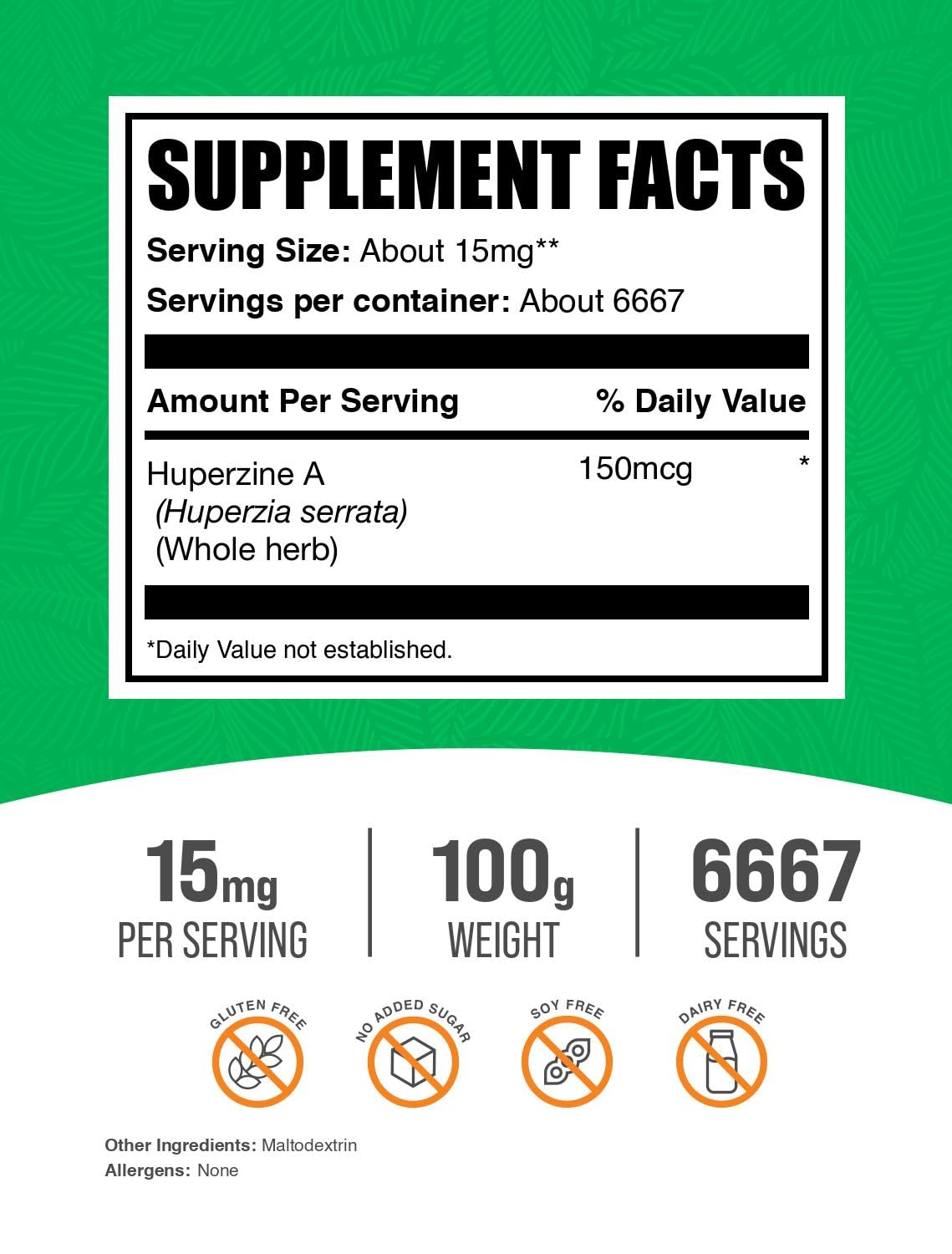 Vue rapprochée de la poudre d'Huperzine A BulkSupplements