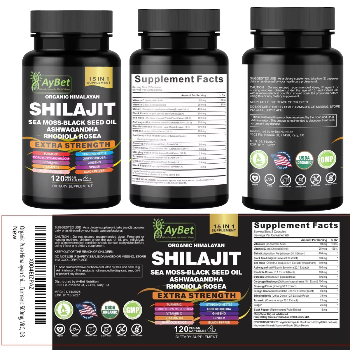 Vue rapprochée des capsules AyBet Shilajit
