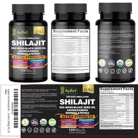 Vue rapprochée des capsules AyBet Shilajit