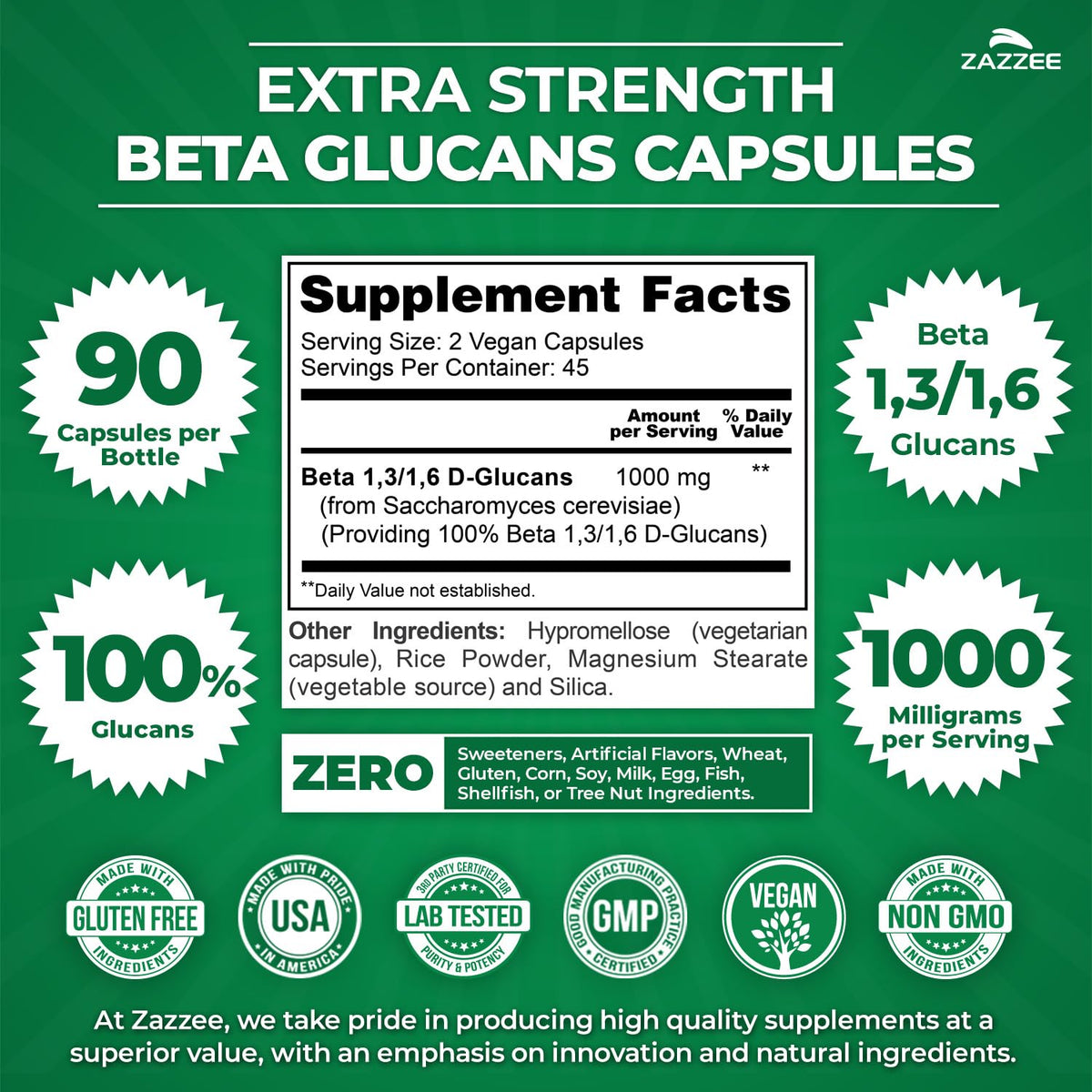 Vue rapprochée des capsules Beta Glucans Zazzee