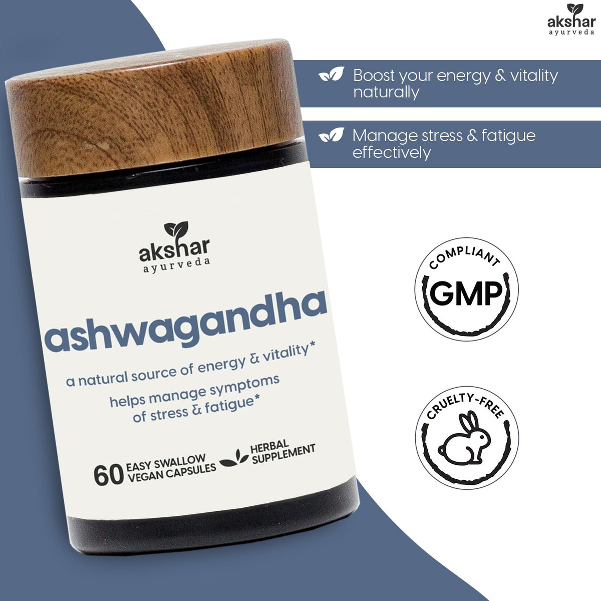 Vue rapprochée des capsules d'Ashwagandha AKSHAR