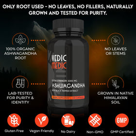 Vue rapprochée des capsules d'Ashwagandha Bio The Vedic Medic