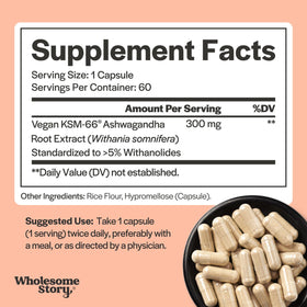 Vue rapprochée des capsules d'Ashwagandha Vegan 300mg
