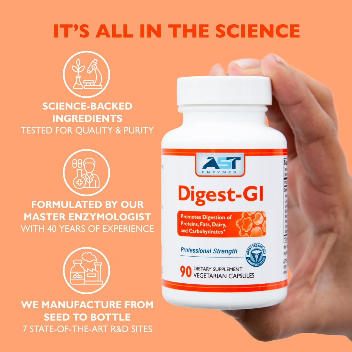 Vue rapprochée des capsules d'AST Enzymes daily-GI