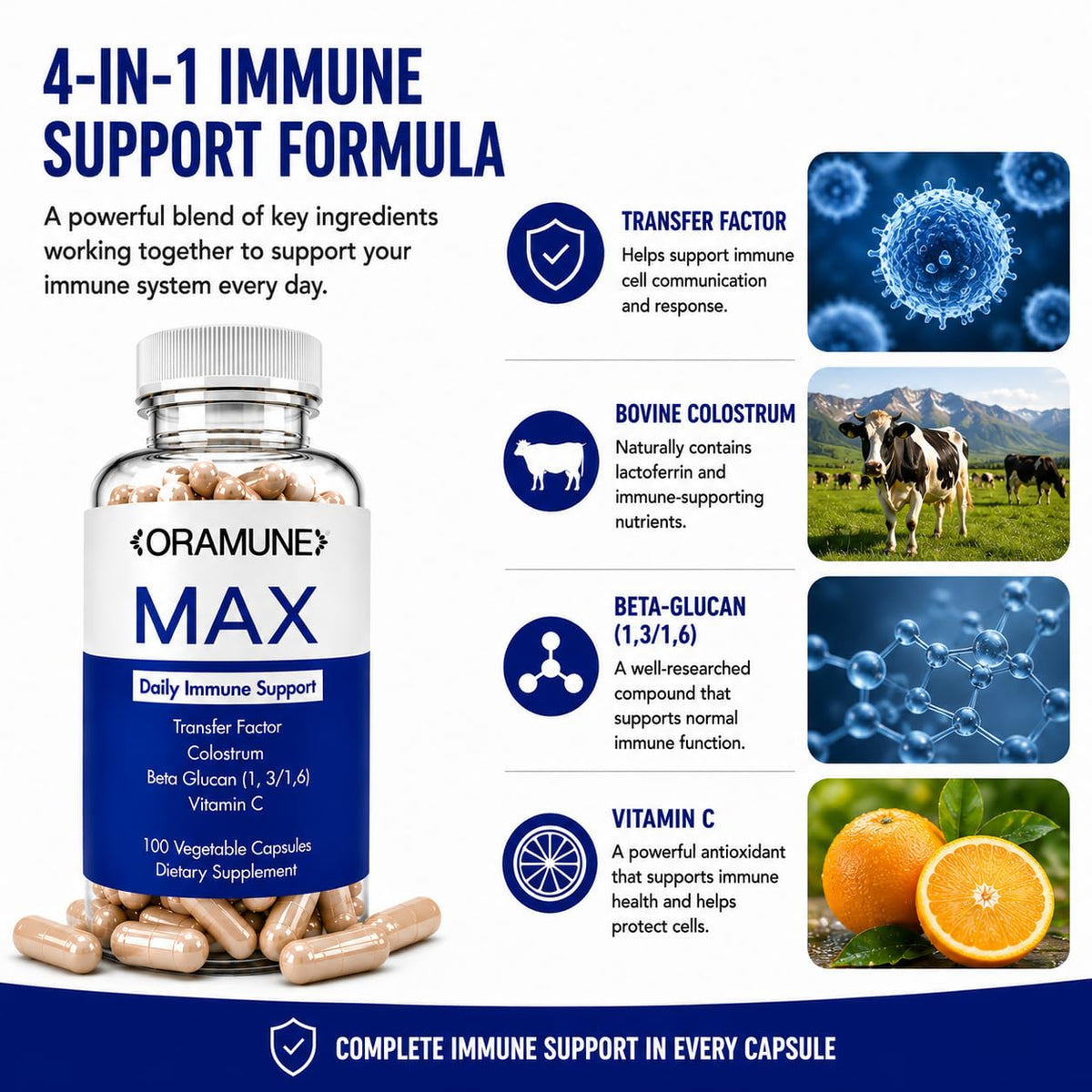Vue rapprochée des capsules d'Oramune Max Support