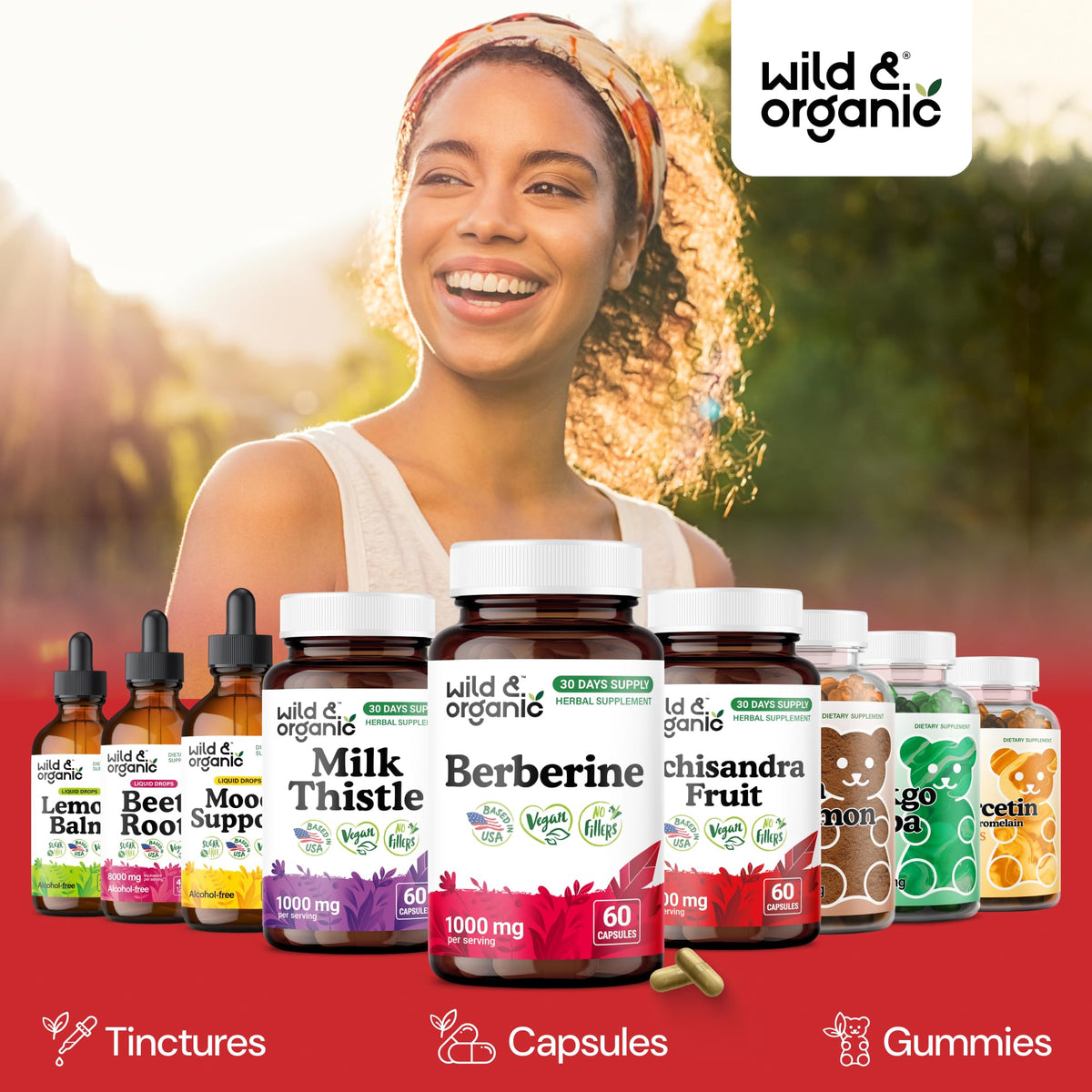 Vue rapprochée des capsules de berbérine Wild & Organic