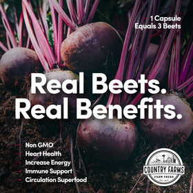 Vue rapprochée des capsules de betterave Bountiful Beets de Country Farms