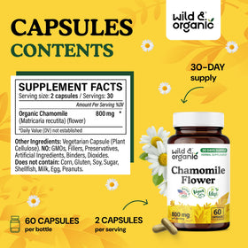 Vue rapprochée des capsules de camomille Wild & Organic