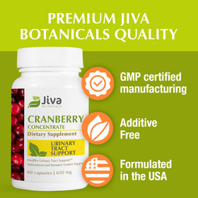 Vue rapprochée des capsules de canneberge Jiva Botanicals