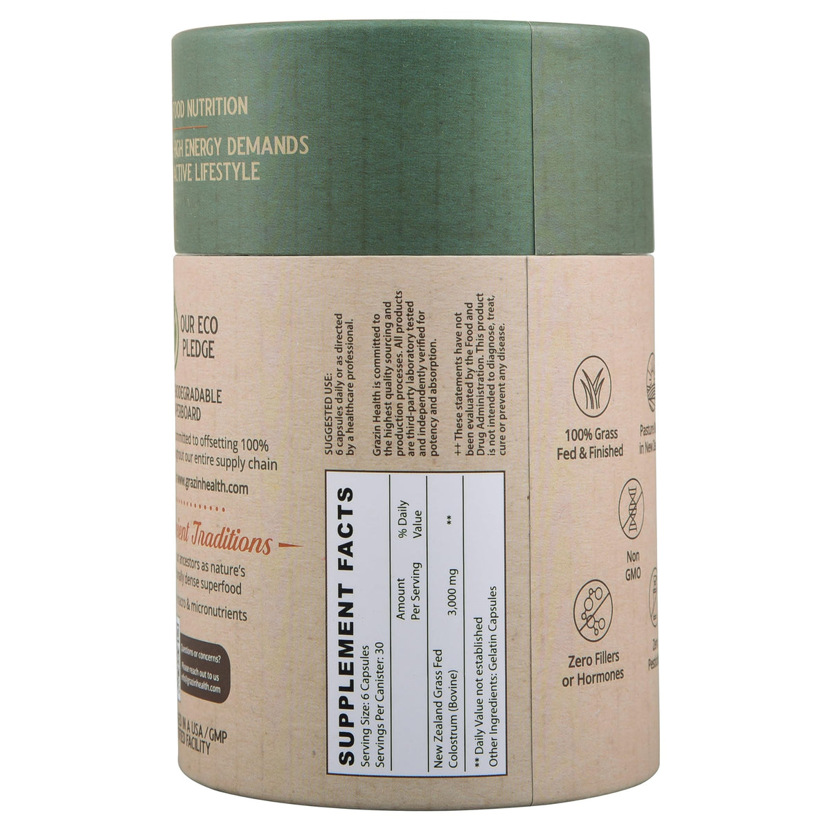Vue rapprochée des capsules de colostrum bovin GRAZIN HEALTH