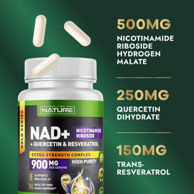 Vue rapprochée des capsules de complément NAD+ Built by Nature
