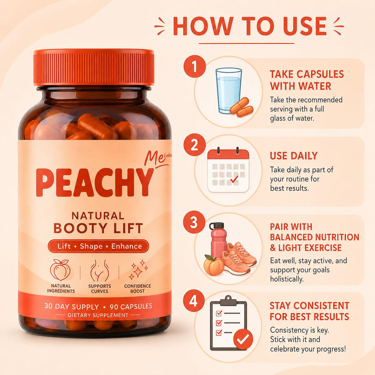 Vue rapprochée des capsules de Cosmody Peachy Me BBL Pills