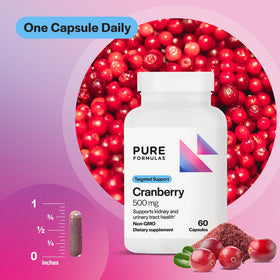 Vue rapprochée des capsules de Cranberry 500 mg PureFormulas