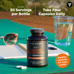 Vue rapprochée des capsules de créatine Vital Vitamins