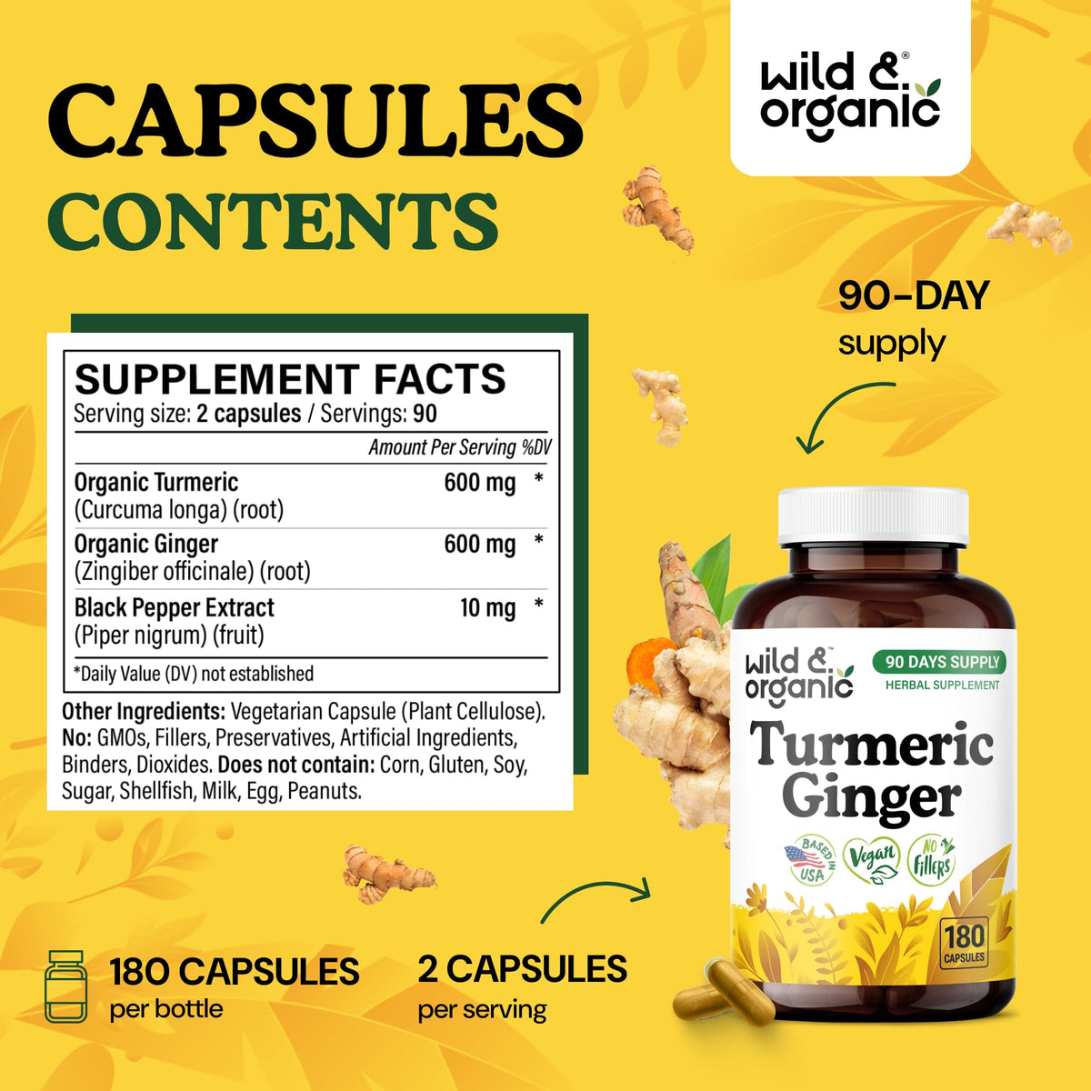 Vue rapprochée des Capsules de Curcuma et Gingembre Wild & Organic