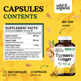 Vue rapprochée des Capsules de Curcuma et Gingembre Wild & Organic