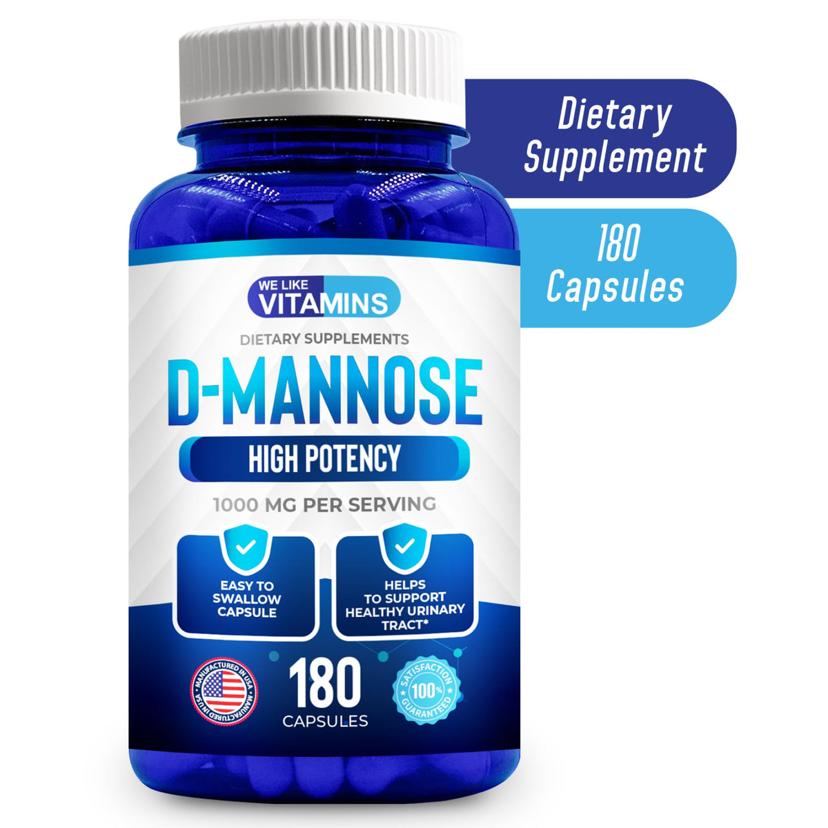 Vue rapprochée des capsules de D-Mannose 1000mg
