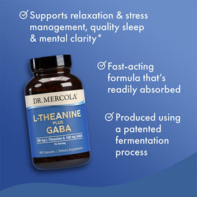 Vue rapprochée des capsules de Dr. Mercola L-Theanine Plus GABA