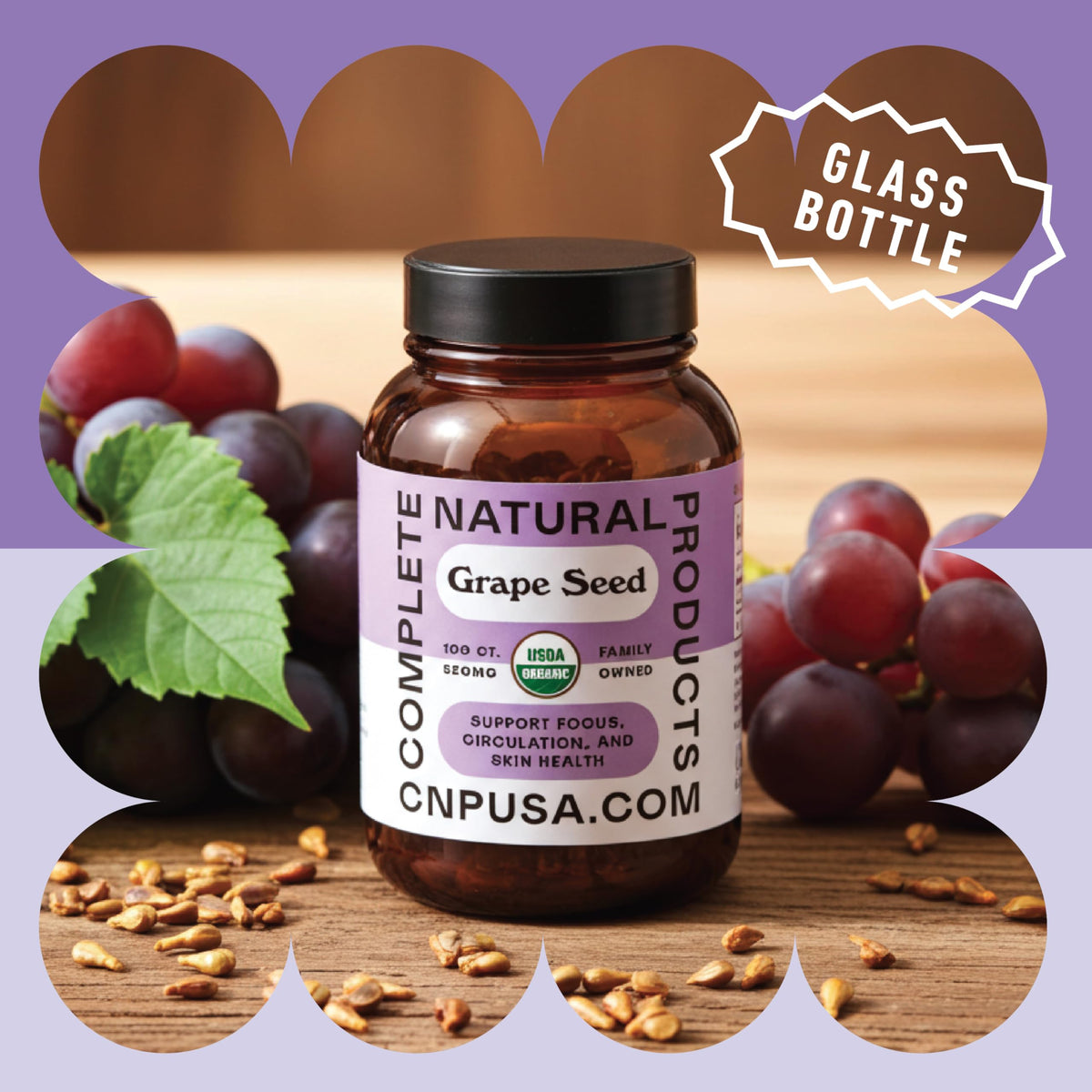 Vue rapprochée des capsules de graines de raisin bio
