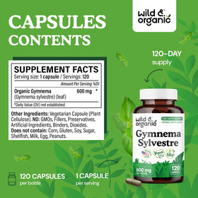Vue rapprochée des capsules de gymnema sylvestre Wild & Organic