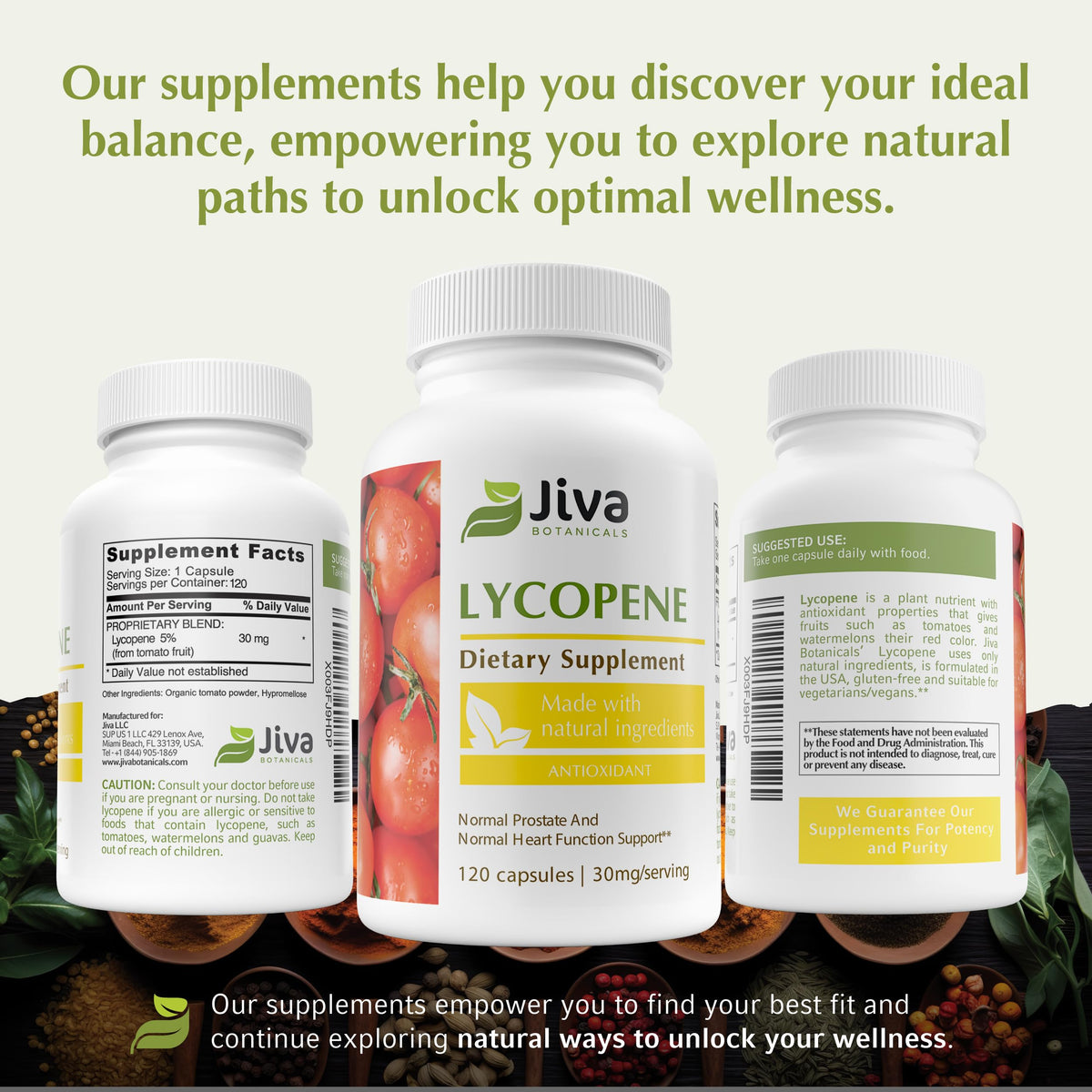 Vue rapprochée des capsules de Lycopène Jiva Botanicals