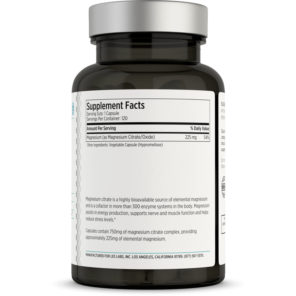 Vue rapprochée des capsules de magnésium citrate LES Labs