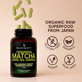 Vue rapprochée des Capsules de Matcha Vert Cérémonial Bio EnjoyGevity