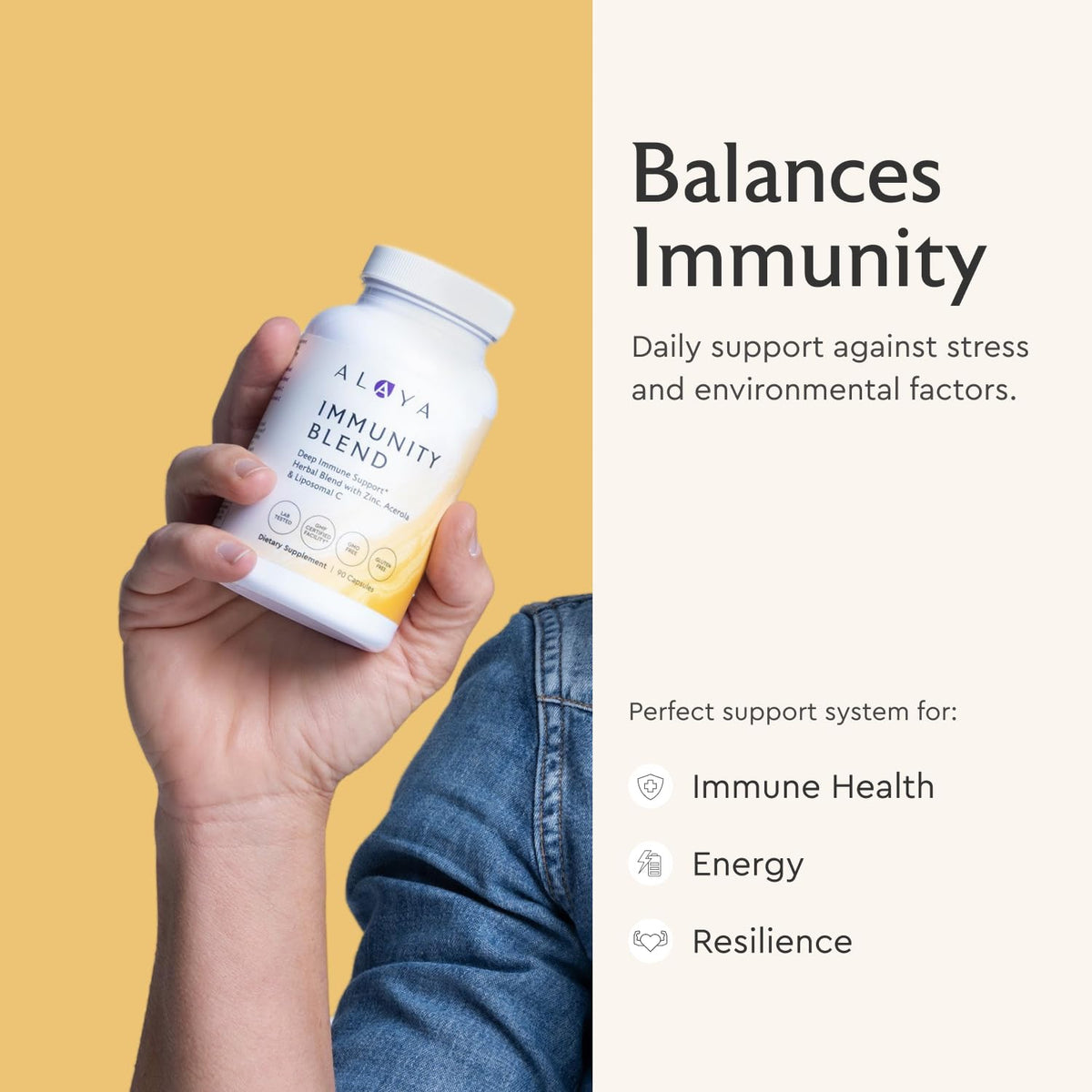 Vue rapprochée des capsules de Mélange daily wellness Alaya Naturals
