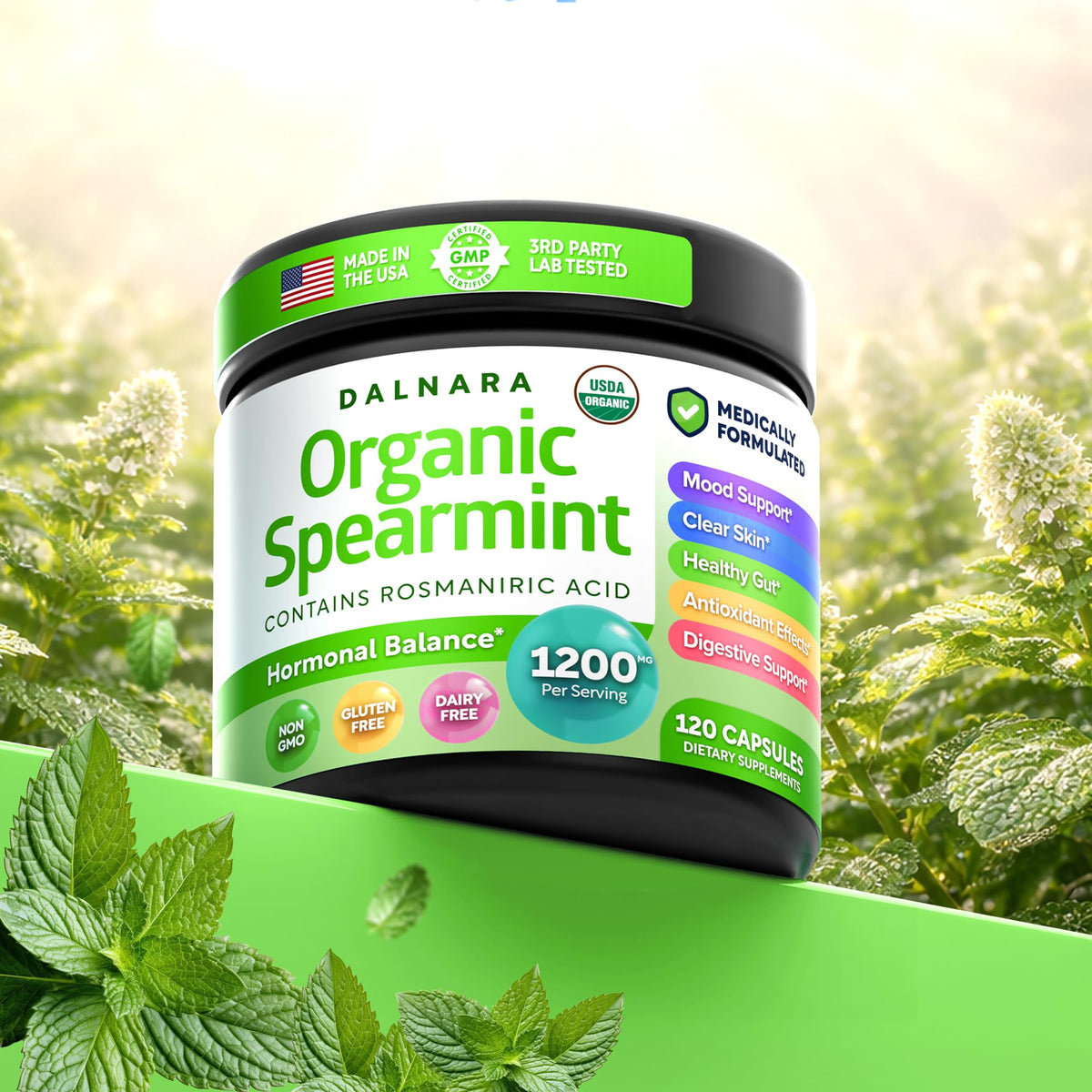 Vue rapprochée des capsules de menthe verte Dalnara