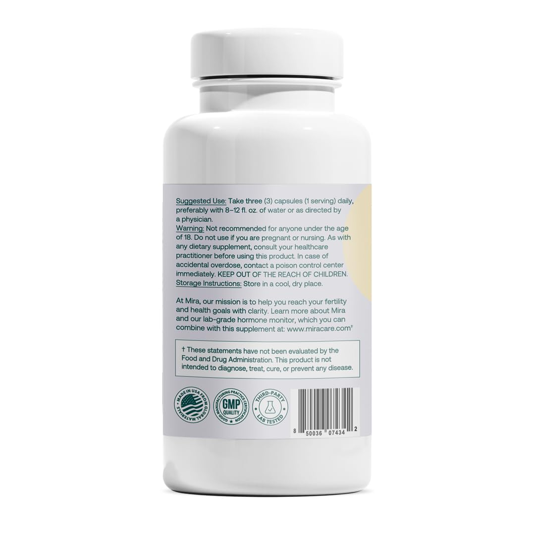 Vue rapprochée des capsules de Mira Inositol sur une table