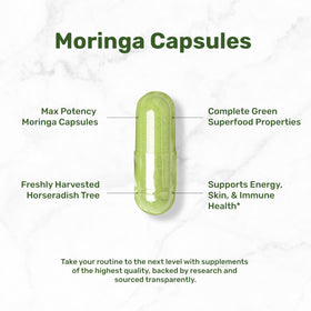 Vue rapprochée des capsules de moringa dans le pot