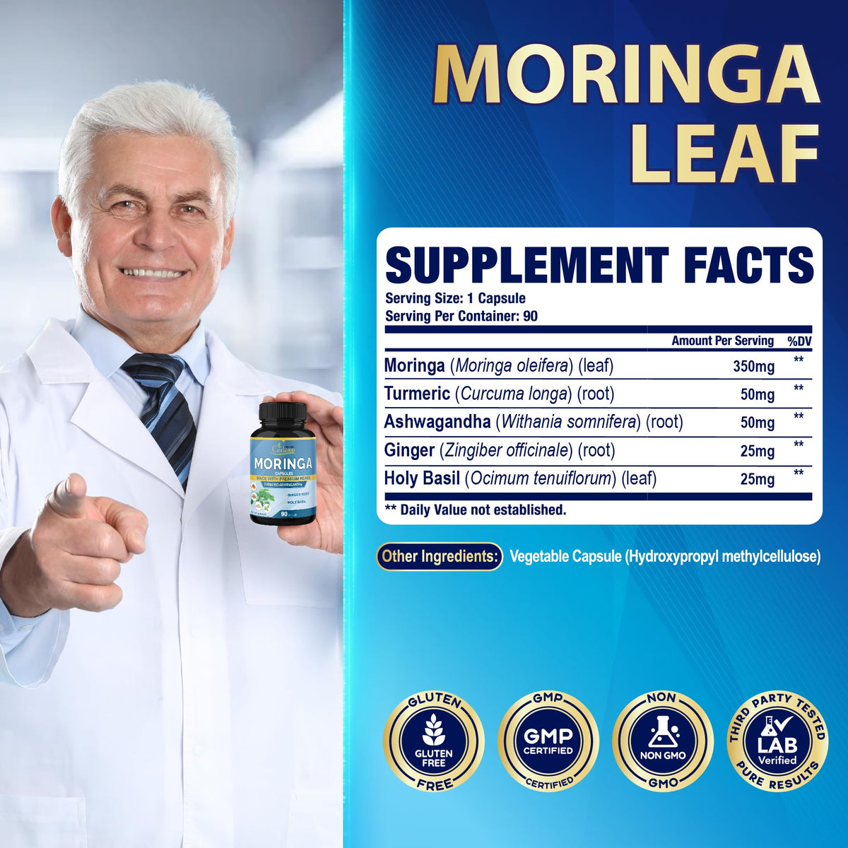 Vue rapprochée des capsules de Moringa Organic Cadane