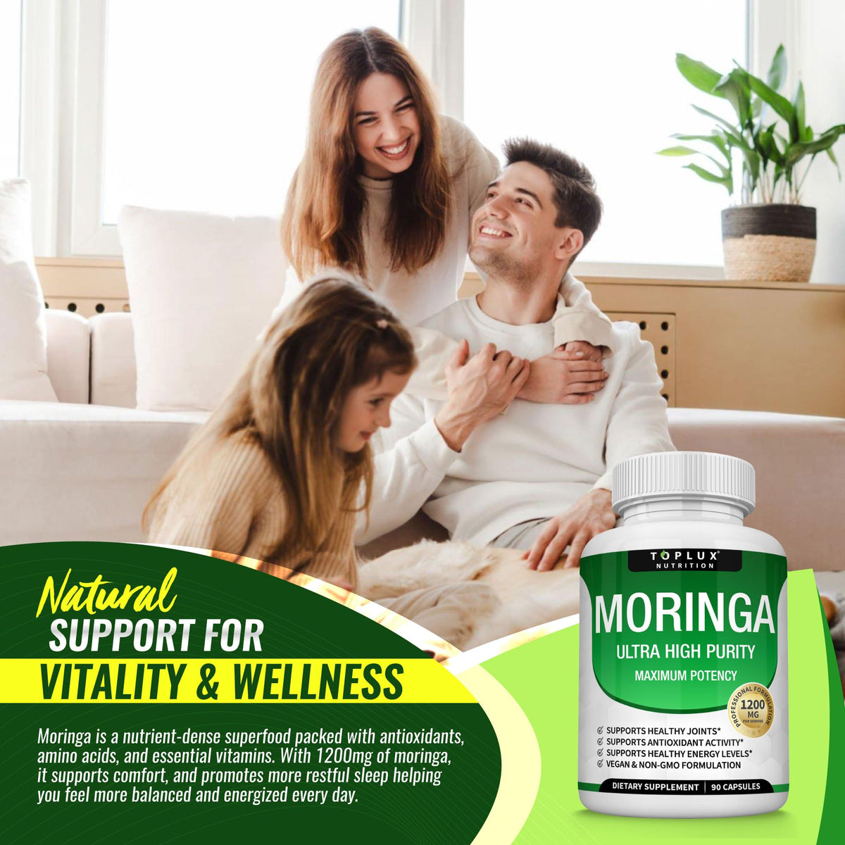 Vue rapprochée des capsules de Moringa Toplux