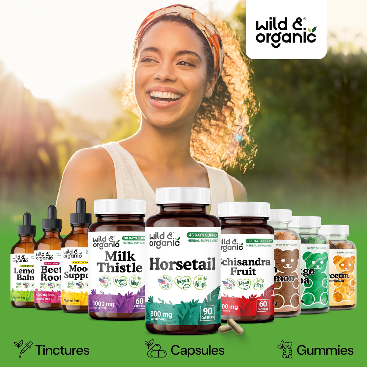 Vue rapprochée des capsules de Prêle Wild & Organic