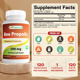 Vue rapprochée des capsules de Propolis d'abeille Best Naturals