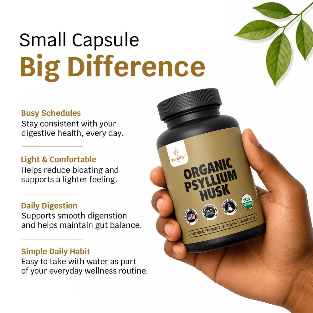 Vue rapprochée des capsules de psyllium Z Zealthy Life