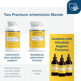 Vue rapprochée des capsules de Researched Nutritionals Artemisinin SOD