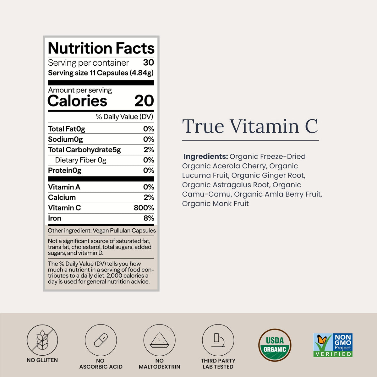Vue rapprochée des capsules de vitamine C Infinity Greens