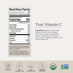 Vue rapprochée des capsules de vitamine C Infinity Greens