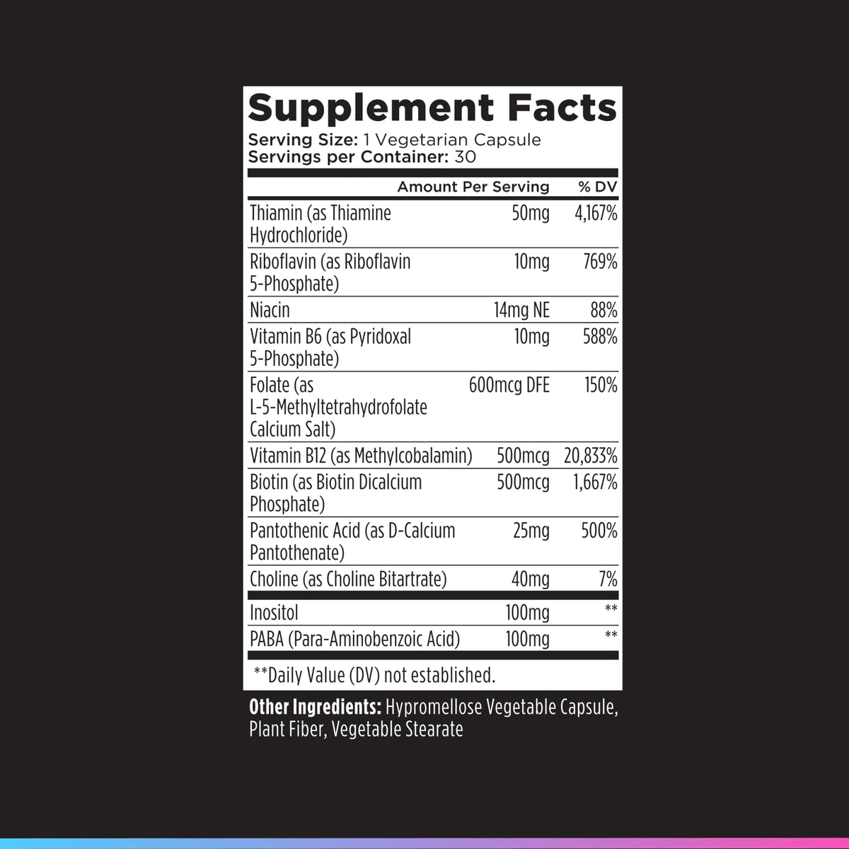 Vue rapprochée des capsules de vitamines B Livingood Daily