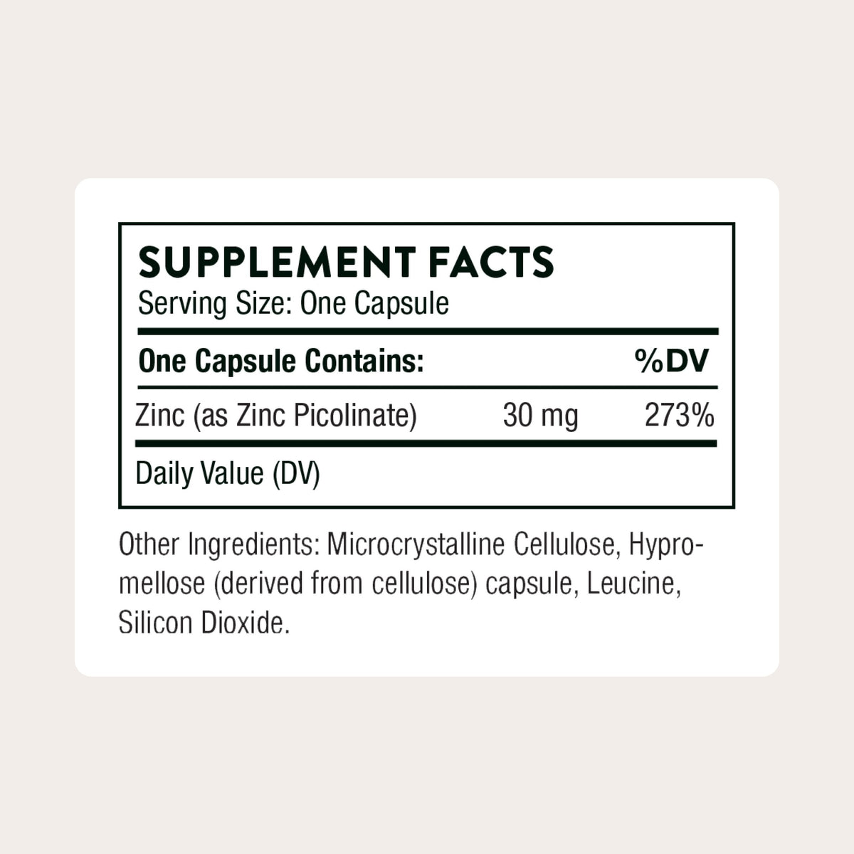 Vue rapprochée des capsules de Zinc Picolinate THORNE